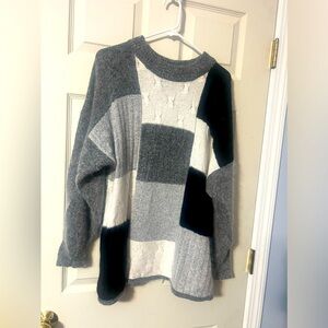 Just for Women gray silk blend color block pullover long sleeve sweater 2X